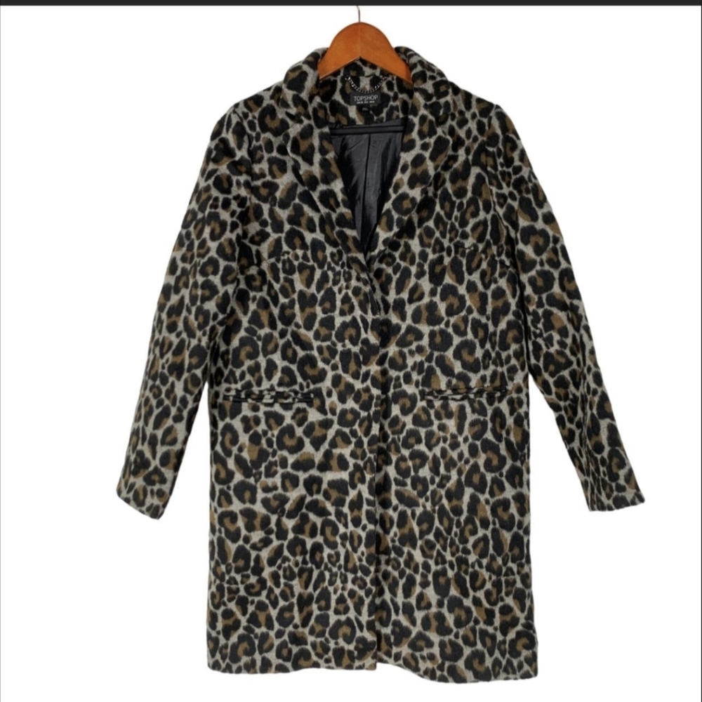 Topshop Leopard Print Coat, Size 6